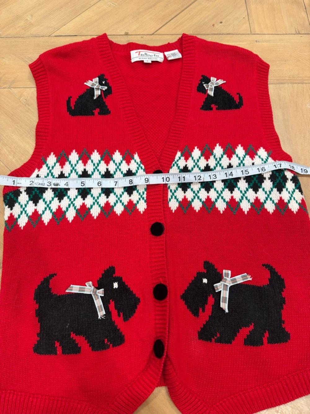 Talbots Susan Bristol Scottie Dog Sweater Vest with Argyle Bows Velvet Buttons S - Picture 5 of 7